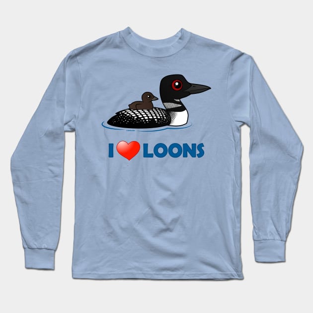 Cute Cartoon I Love Loons Long Sleeve T-Shirt by birdorable